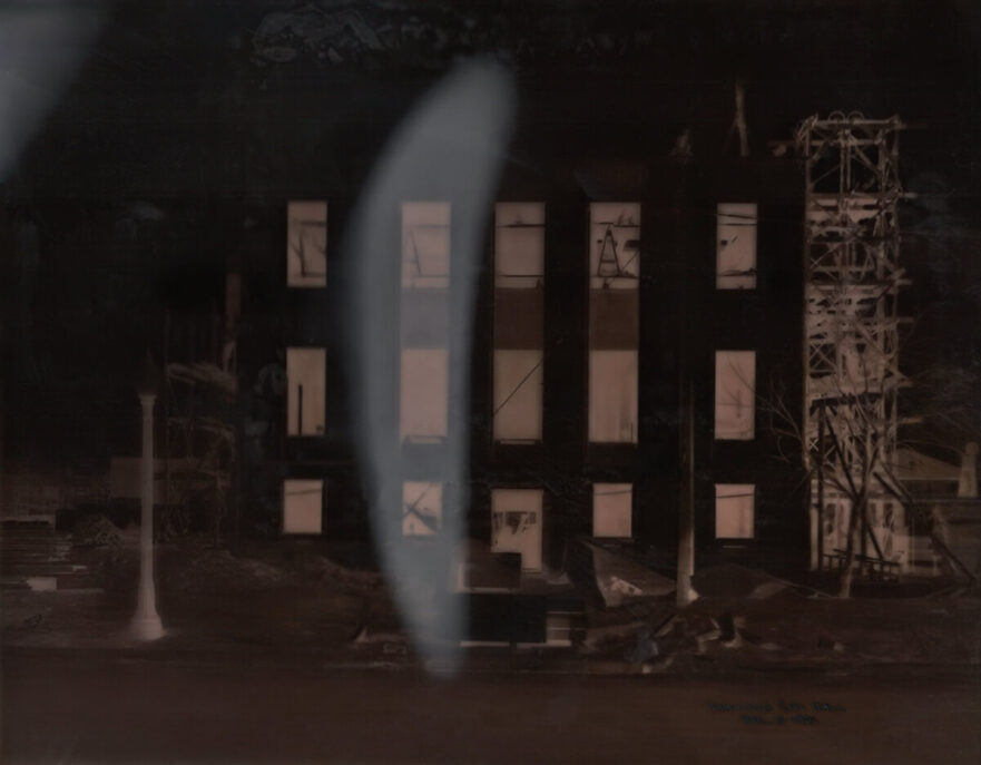 10 Negative image of north side of Hammond City Hall, limestone on wall and window decoration applied, December 5, 1931.