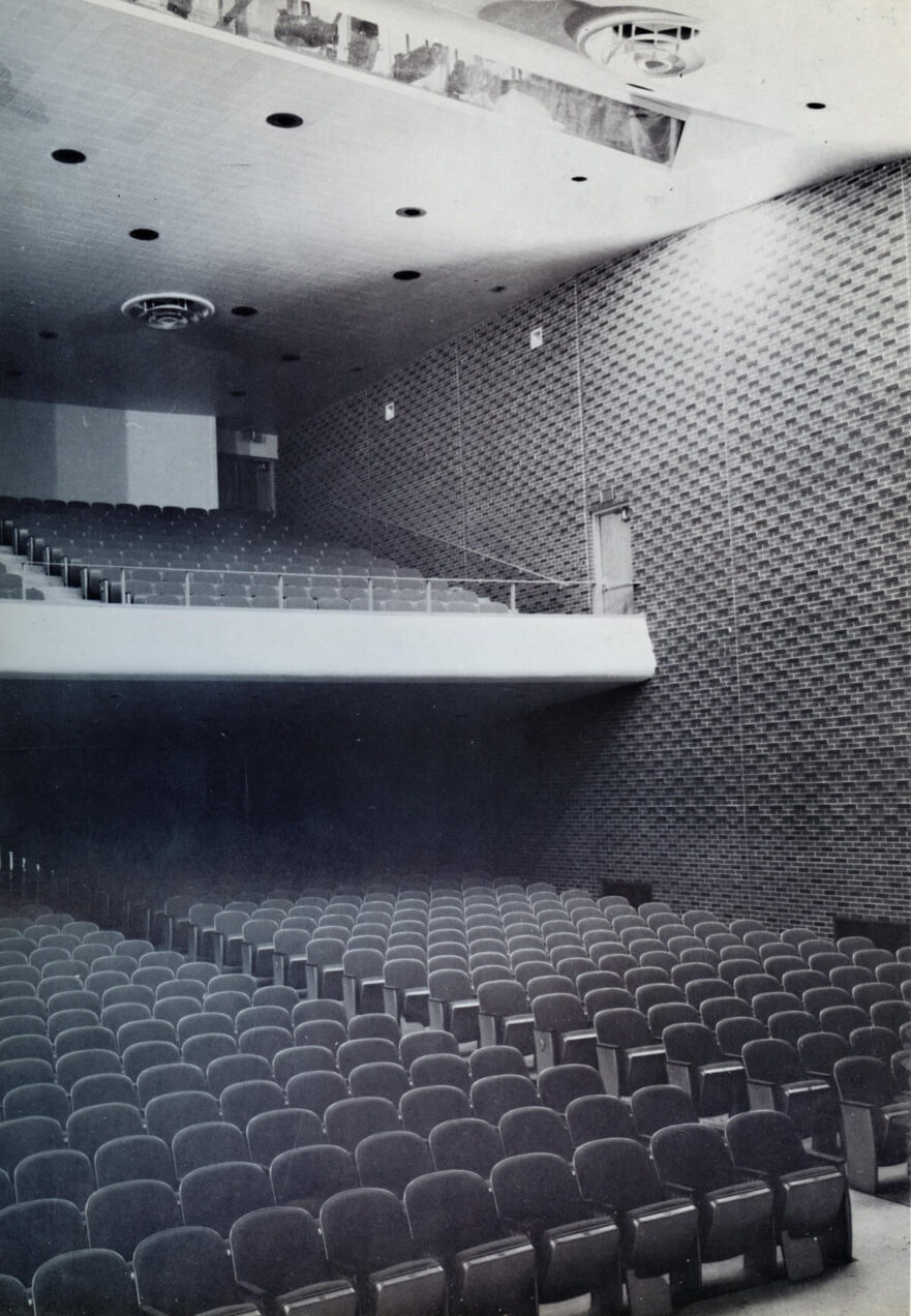 12 Auditorium view of seating including balcony, constructed during the Phase II construction, 1965. Located in center back of building.