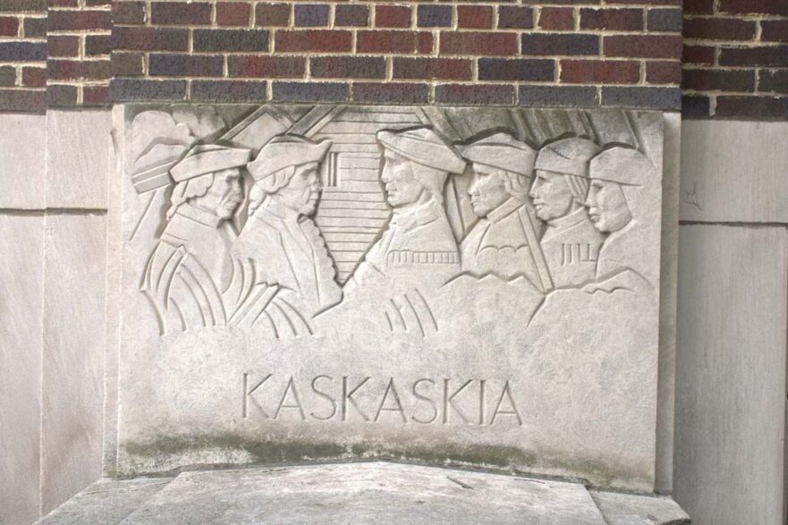 128 Relief carved depicting Kaskaskia on the north entrance, 119th Street in the 1938 addition, circa 2021