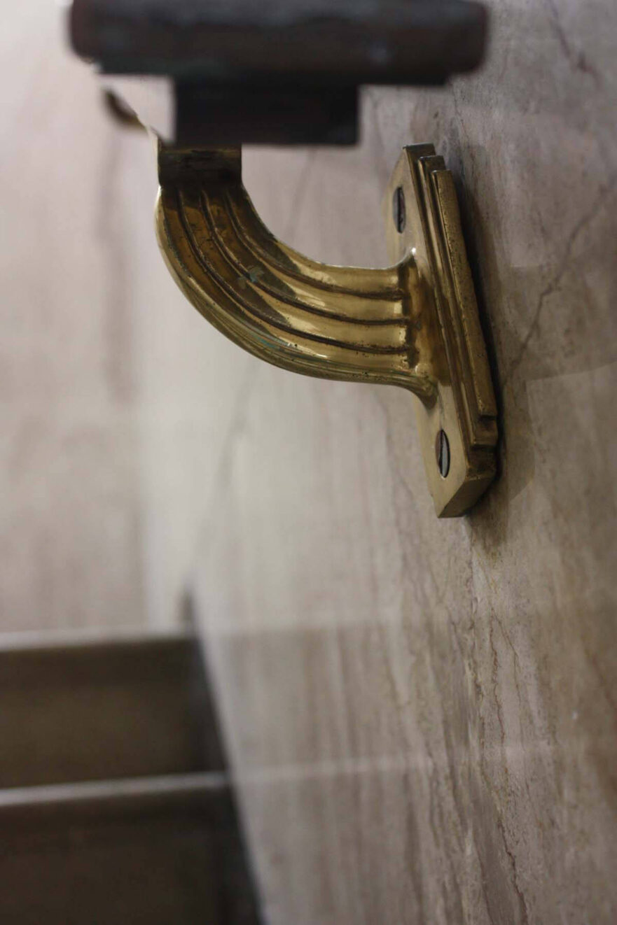 13 Railing support, bronze with Art Deco detail.