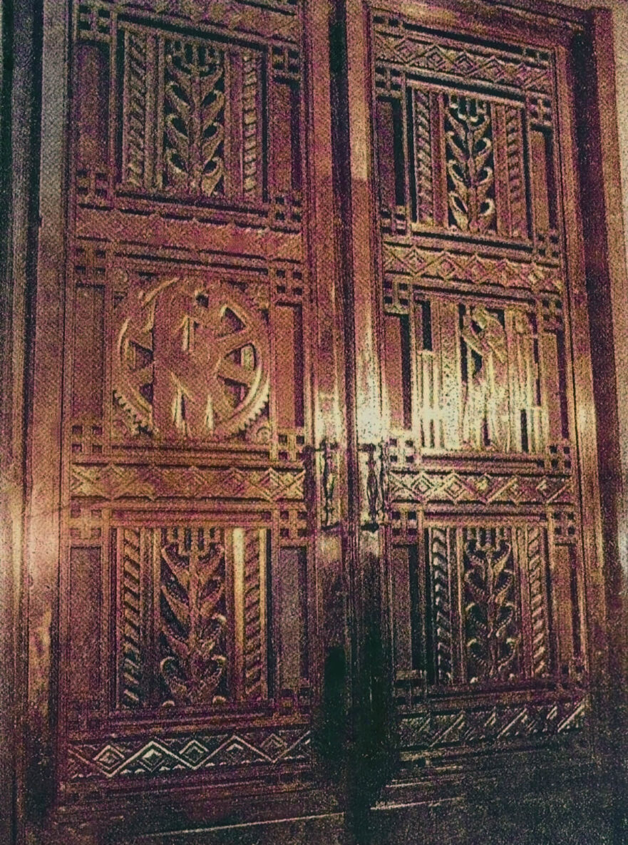 13C Bronze doors created by Iannelli, and installed on the west facing side of City Hall. (Colorized 2022)