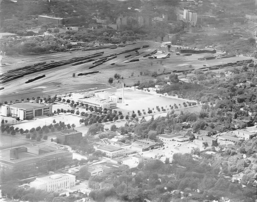 17 Aerial view of Hammond, City Hall is located in the lower left corner, circa 1951.