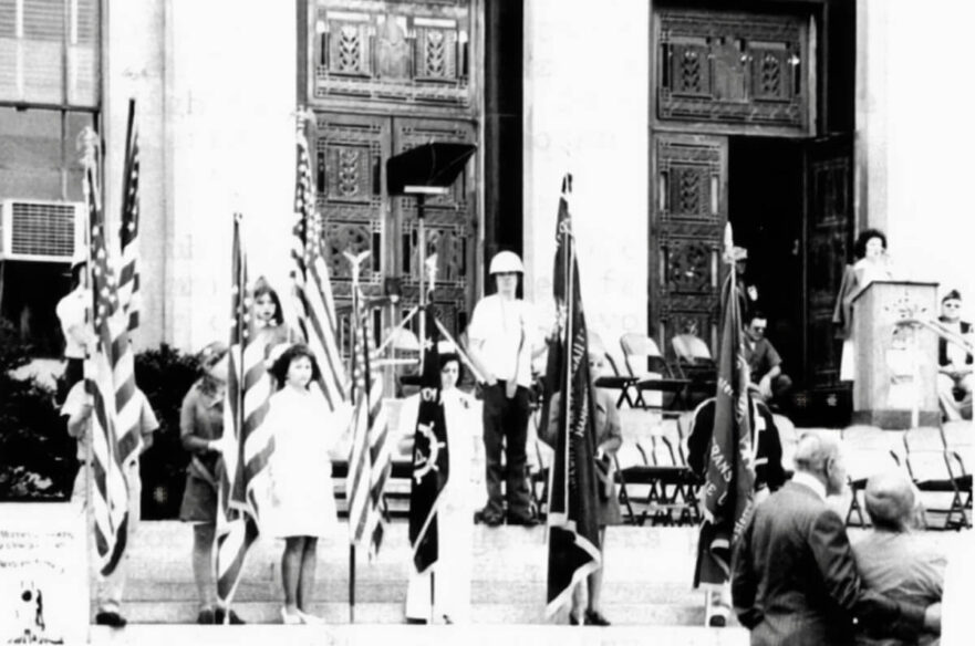25 Presentation of colors on the steps of City Hall, for Bi-Centennial, circa 1976.