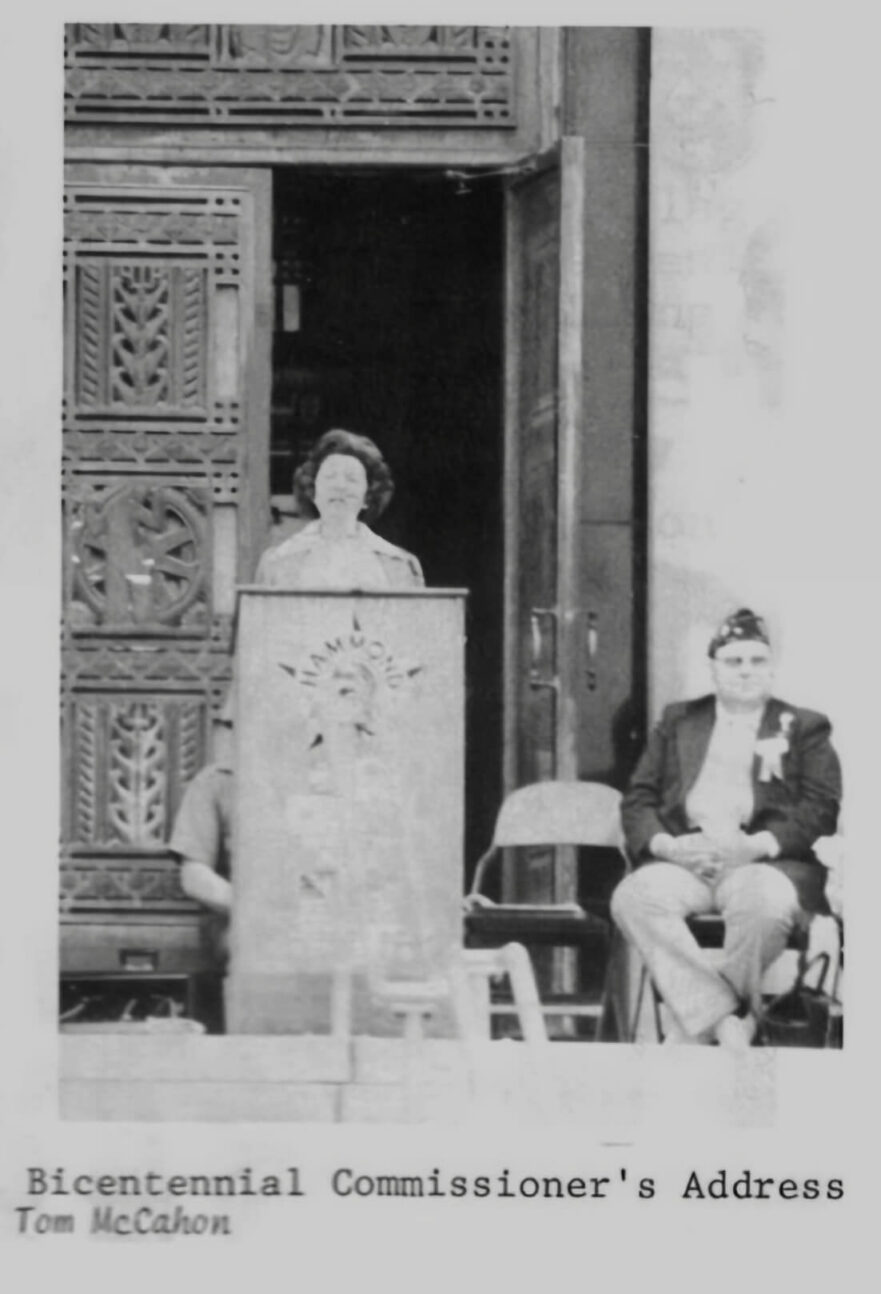 26 Bi-Centennial Commissioner’s address in front of the bronze doors of City Hall, circa 1976.