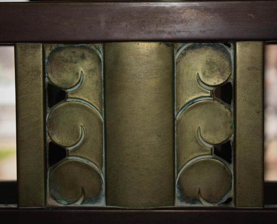 5 The center of the vestibule doors push bar.